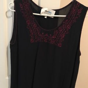 Navy blue embroidered tank top, Large, EUC.
